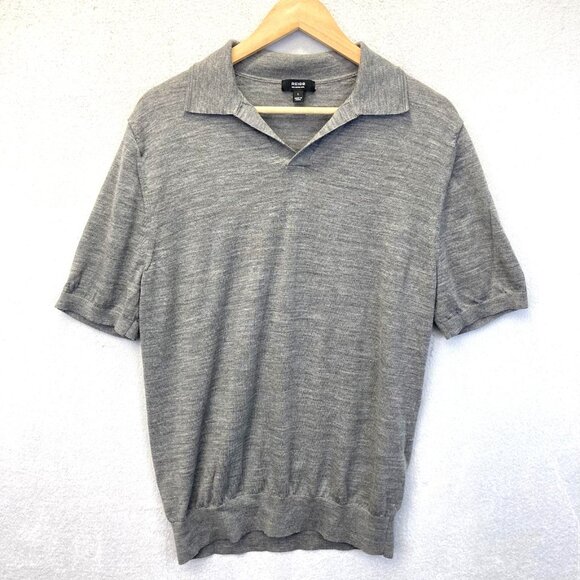 Reiss 100% Merino Wool Polo Sweater Mens Large L Gray Short Sleeve Collared Knit - Picture 1 of 16